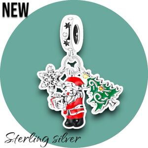 New .925 Sterling Silver Charm Christmas Tree Santa Claus for Charm Bracelet